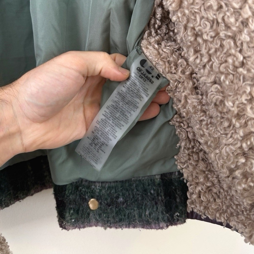 Women's Oof Wear Plaid Sherpa The Shapes Lab Button Up Green Purple Jacket Coat - Picture 7 of 7